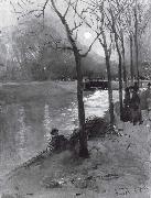 Ludwig von Hofmann At the country defense canal in the zoo in moonlight oil painting